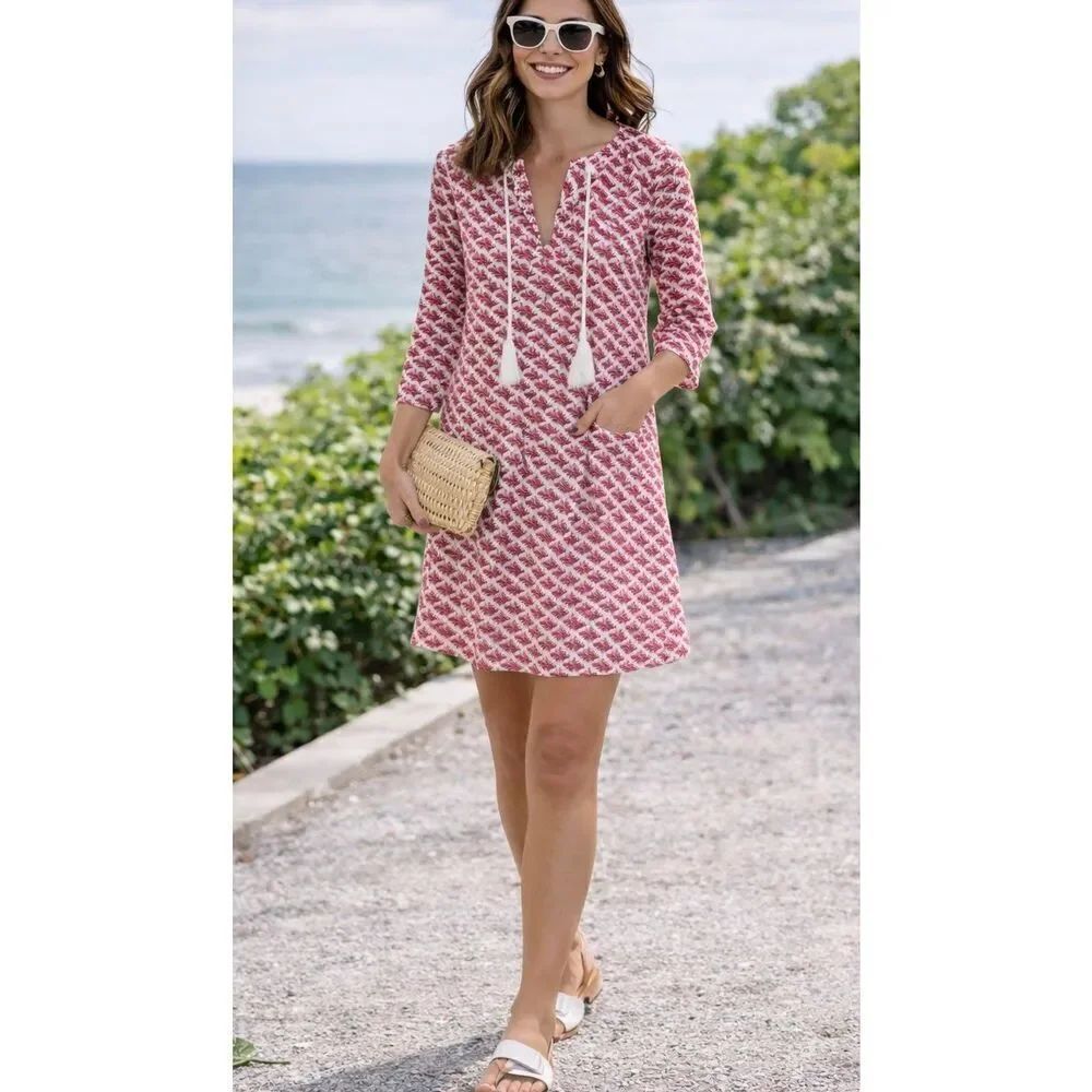Persifor coral print tassel detail notch neck dress cover up small